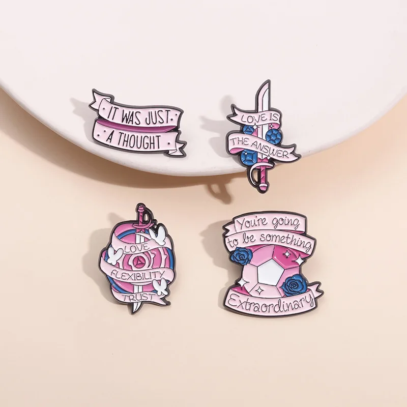 Love Is The Answer Pink Game Dice Brooch Enamel Dragon Adventure Team Badge Metal Bag Versatile Clothing Pins Gifts Souvenirs