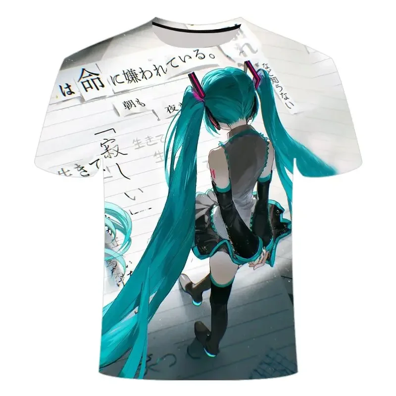 

Футболка Wandai 2026 летняя новая с 3D-принтом Хатсуне Мику, быстросохнущая, дышащая, комфортная, для родителей и детей