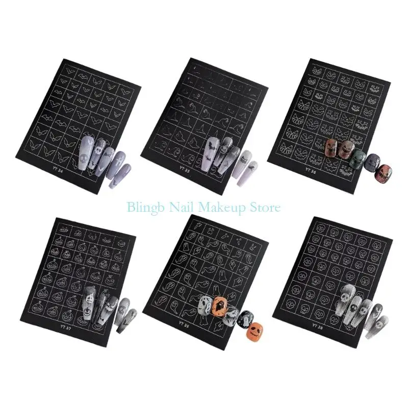 28TA 3PCS Halloweenowe szkieletowe paznokcie naklejki paznokci klejek paznokci naklejki dla kostiumów imprezowych Łatwe