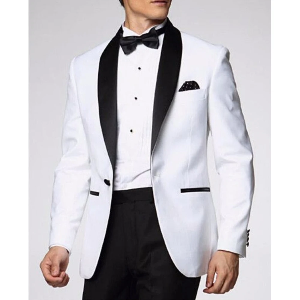 

Blazer Masculino Men Suits White Wedding Terno Black Sahwl Lapel Single Breasted Costume Homme Slim Fit Two Piece Jacket Pants