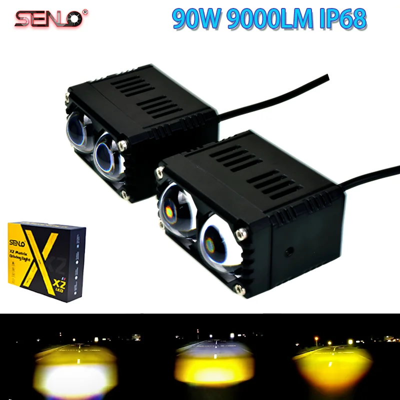 

SENLO New X2Plus Blue Lens LED Fog Light Driving Light Dual Color Car Headlight Mini Driving Lights Motorcycle Headlight Parts