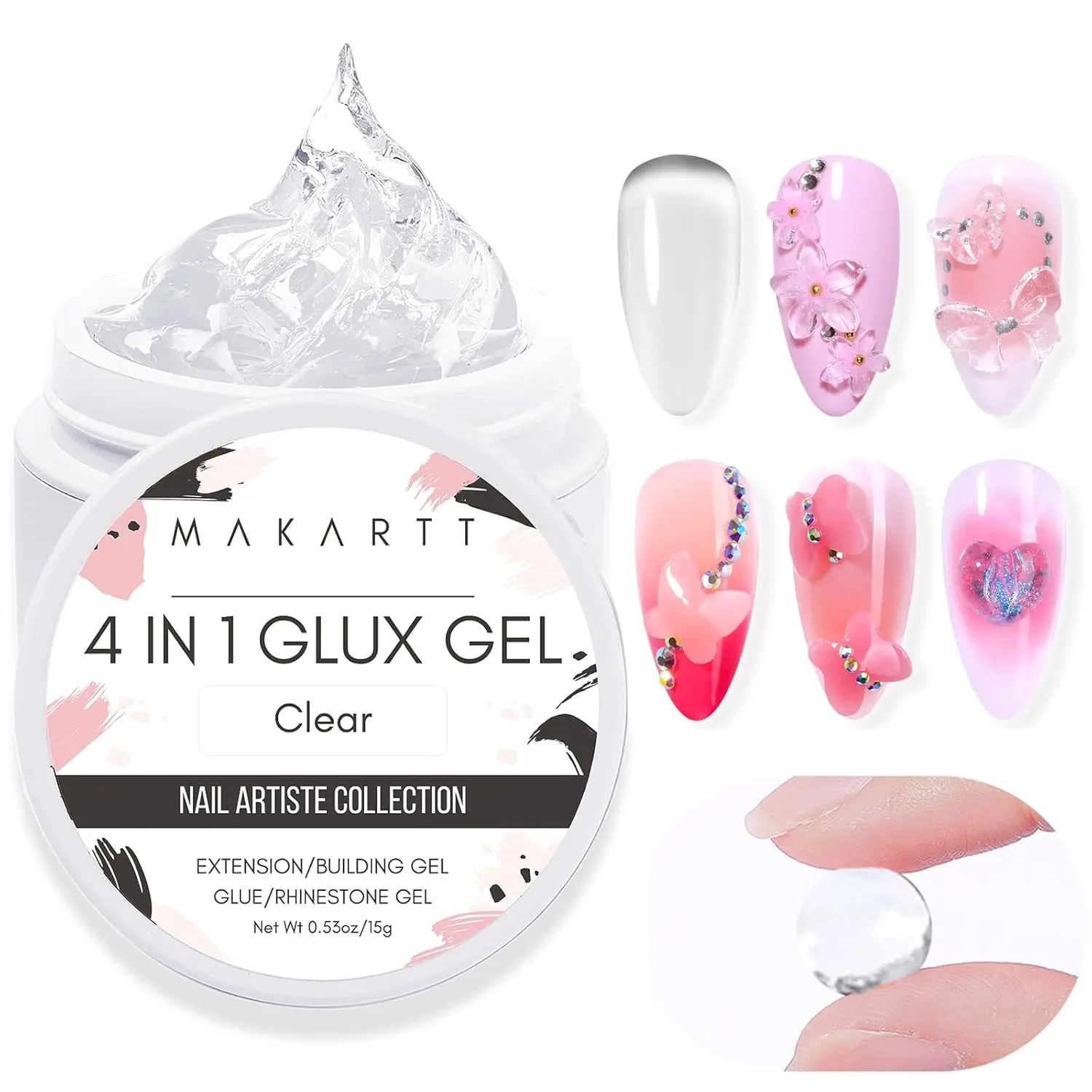 Makartt Solid Builder Nail Gel 15ML 4 in 1 Nail Extension Gel UV Nail Glue for Acrylic Nails Rhinestones Gel 3D Nail Sculpture