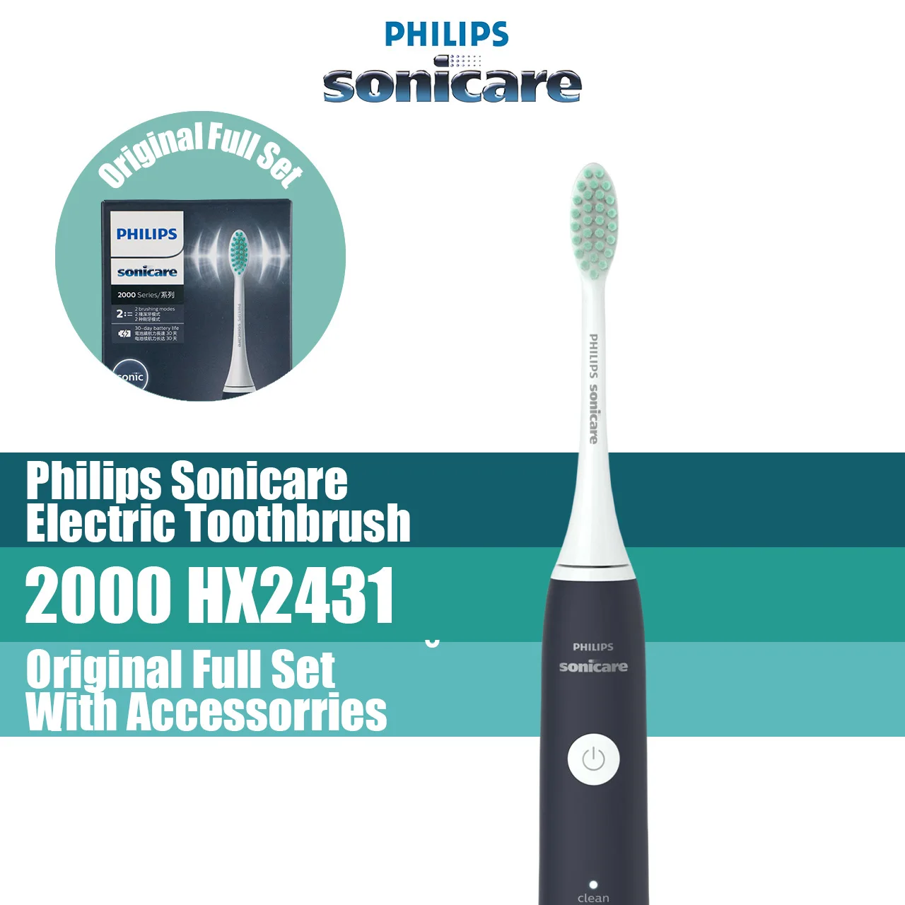 Philips Sonicare 2000 series HX2431/06 electric toothbrush Adult Sonic toothbrush Black, White