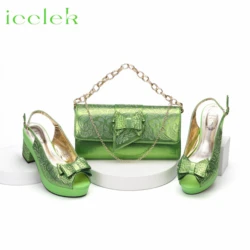 2023 New Arrival Shoes Matching Bag Set in Lemon Green Decorated with Crystal For Ladies Wedding Party