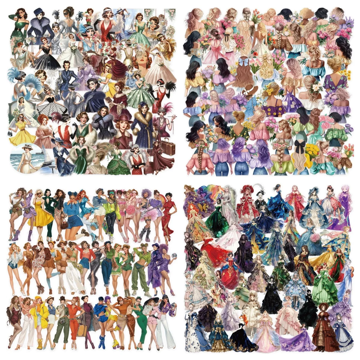 

50-200 шт. мультяшных ретро-наклеек и наклеек с цветами, водонепроницаемые, прозрачные, из ПЭТ, декоративные, для гитары, ноутбука, канцелярских товаров