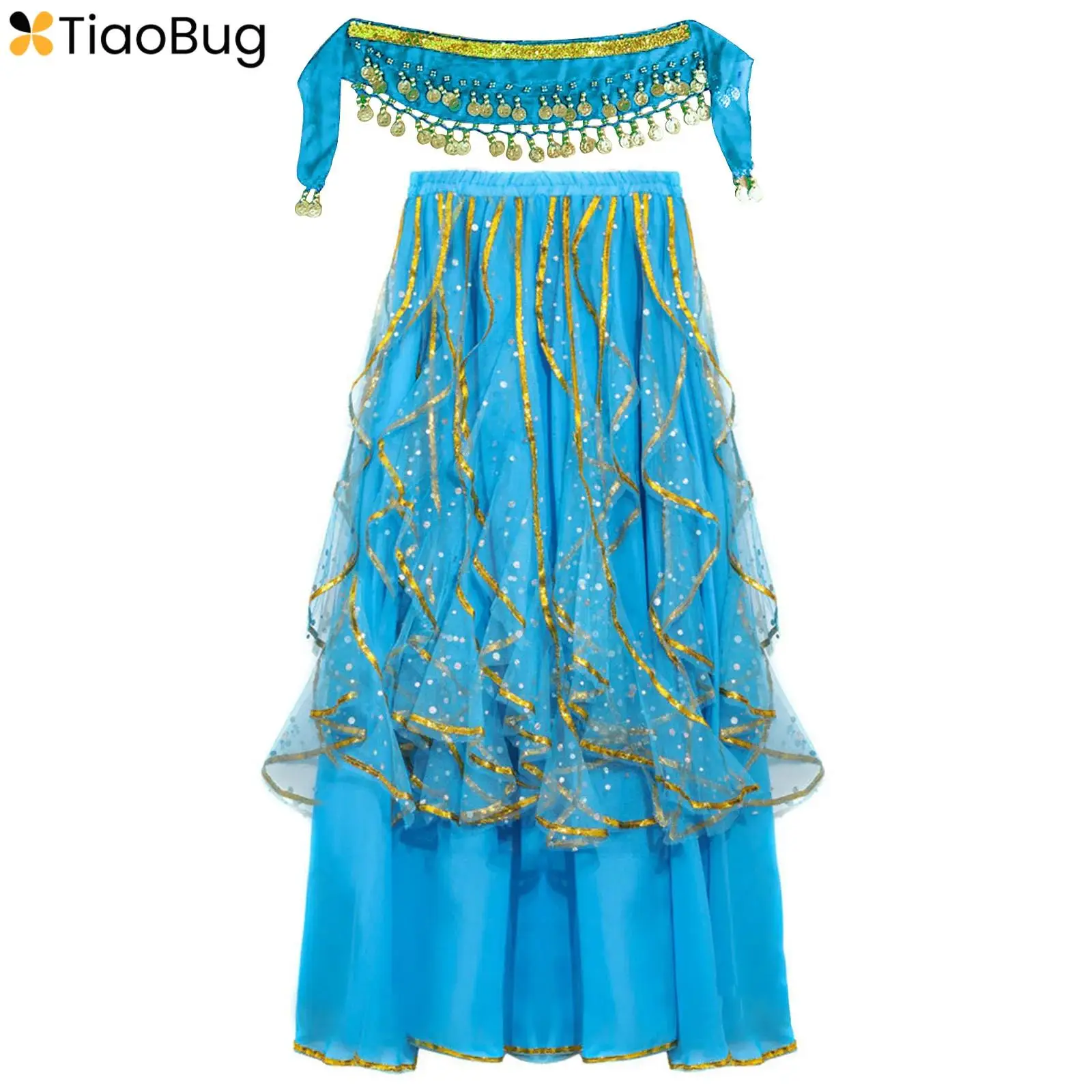 

Kids Girls Sparkly Sequins Overlay Drapes Belly Dance Skirt Hip Scarf Skirt Wrap for Party Carnival Stage Performance Costume