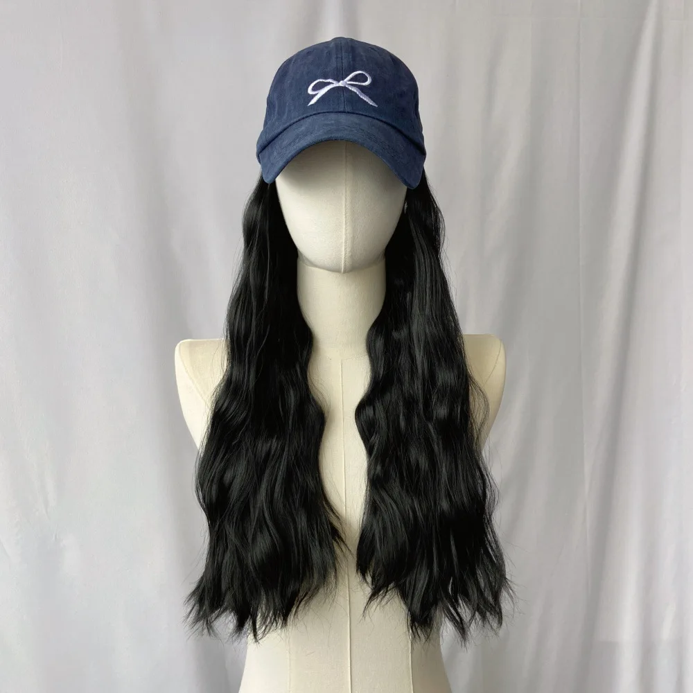 Butterfly Bow Hat Wig Integrated, Women's Water Ripple Long Hair Shows More Hair Volume, Full Head Set Wholesale