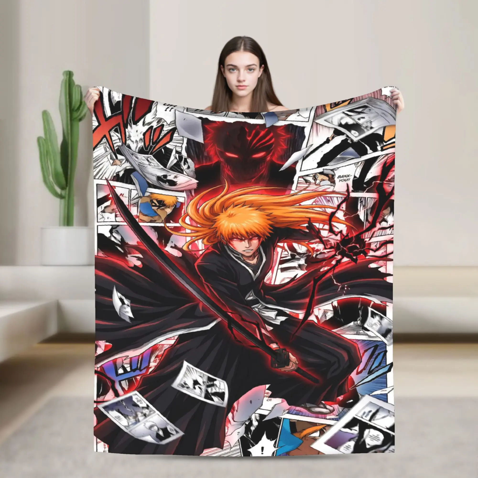 Kurosaki Ichigo Blankets Bleaches Anime Fleece Awesome Soft Throw Blanket for Chair Covering Sofa Decoration