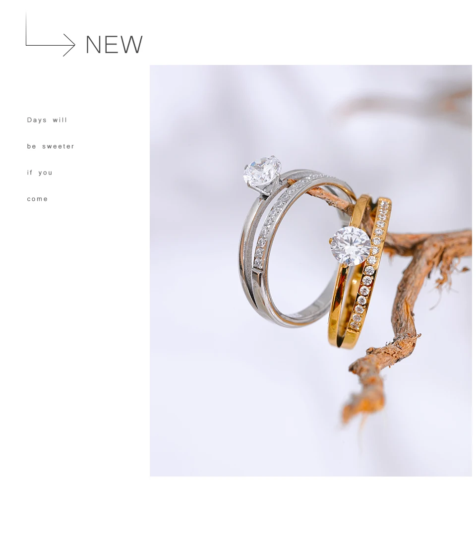 Yhpup Zarter, glänzender Zirkonia-Edelstahl, doppellagig, klassischer Ring, hochwertiges Geschenk für Frauen, exquisiter romantischer Schmuck – Detail 14