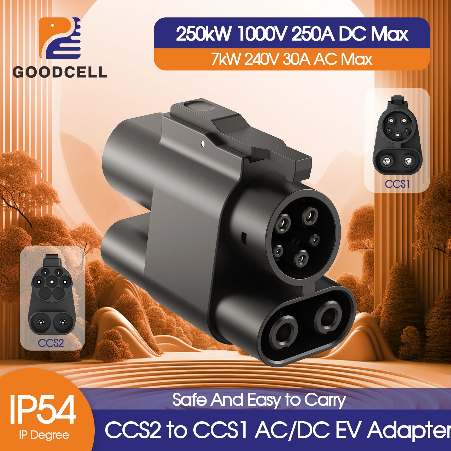 

Goodcell CCS2 to CCS1 EV Charging Adapter 250kW DC Fast Charging 7.2kW AC EV Charger Converter for Electric Car Public Charging