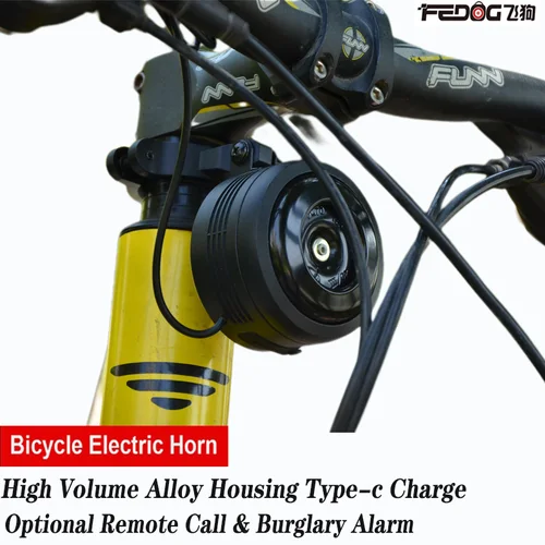 FEDOG bocina eléctrica para bicicleta alarma antirrobo súper ruidosa scooter MTB bicicleta de montaña alarma antirrobo impermeable carga USB