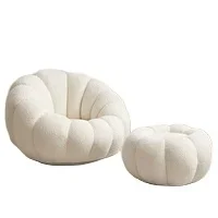  Living Room Armchair, Lazy Pumpki Sofa, Lamb Plush, Single Sofa, White, Pink and Gray, Light Luxury Bedroom Small Sofa