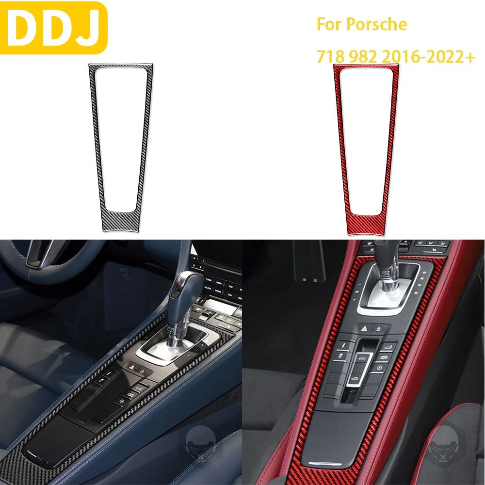 Dla Porsche Boxster Cayman 718 982 2016-2022 Naklejka na panel zmiany biegów z włókna węglowego Akcesoria samochodowe do wnętrza
