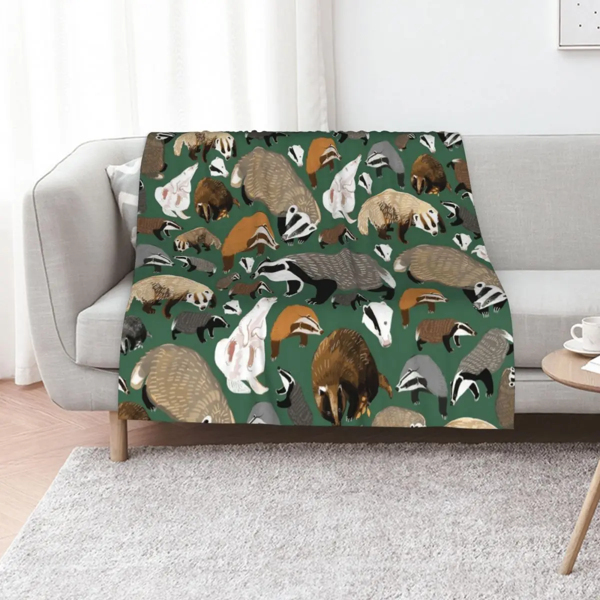 Eurasian badgers pattern Green Throw Blanket Camping Blankets For Baby Flannel Fabric warm winter Designers Weighted Blankets