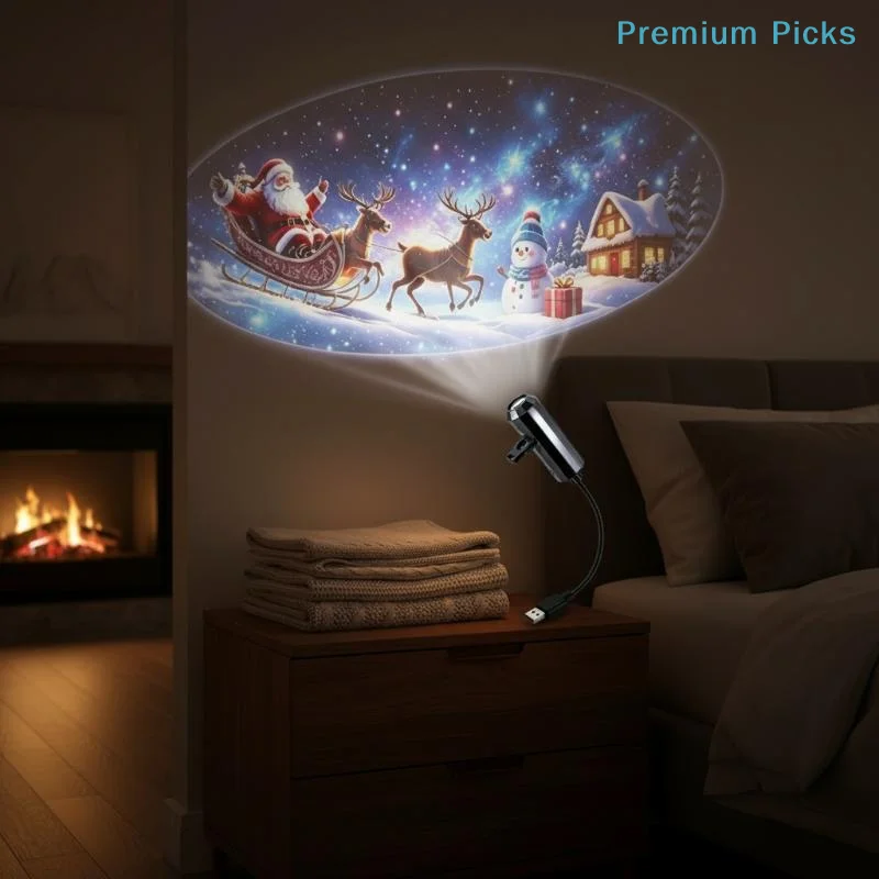 portableUSB Christmas LED Projector Light 6 Replaceable Slides Energy Saving Dynamic Lamp for Indoor Home Decor