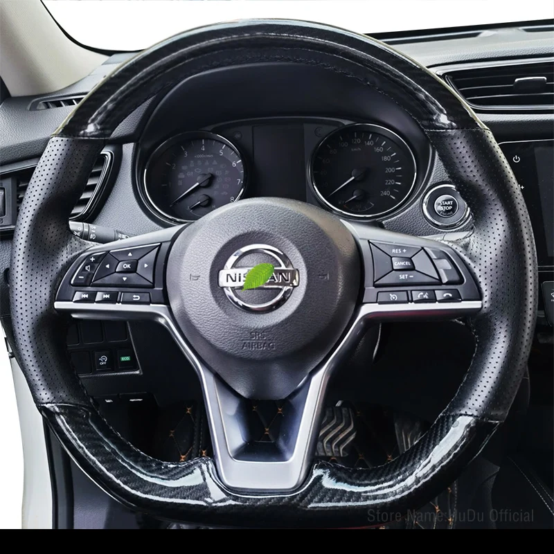 Hand Sewn Carbon Fible Leather Steering Wheel Cover For Nissan Teana X-Trail Qashqai Tiida Sylphy Kicks Murano Car Accessories