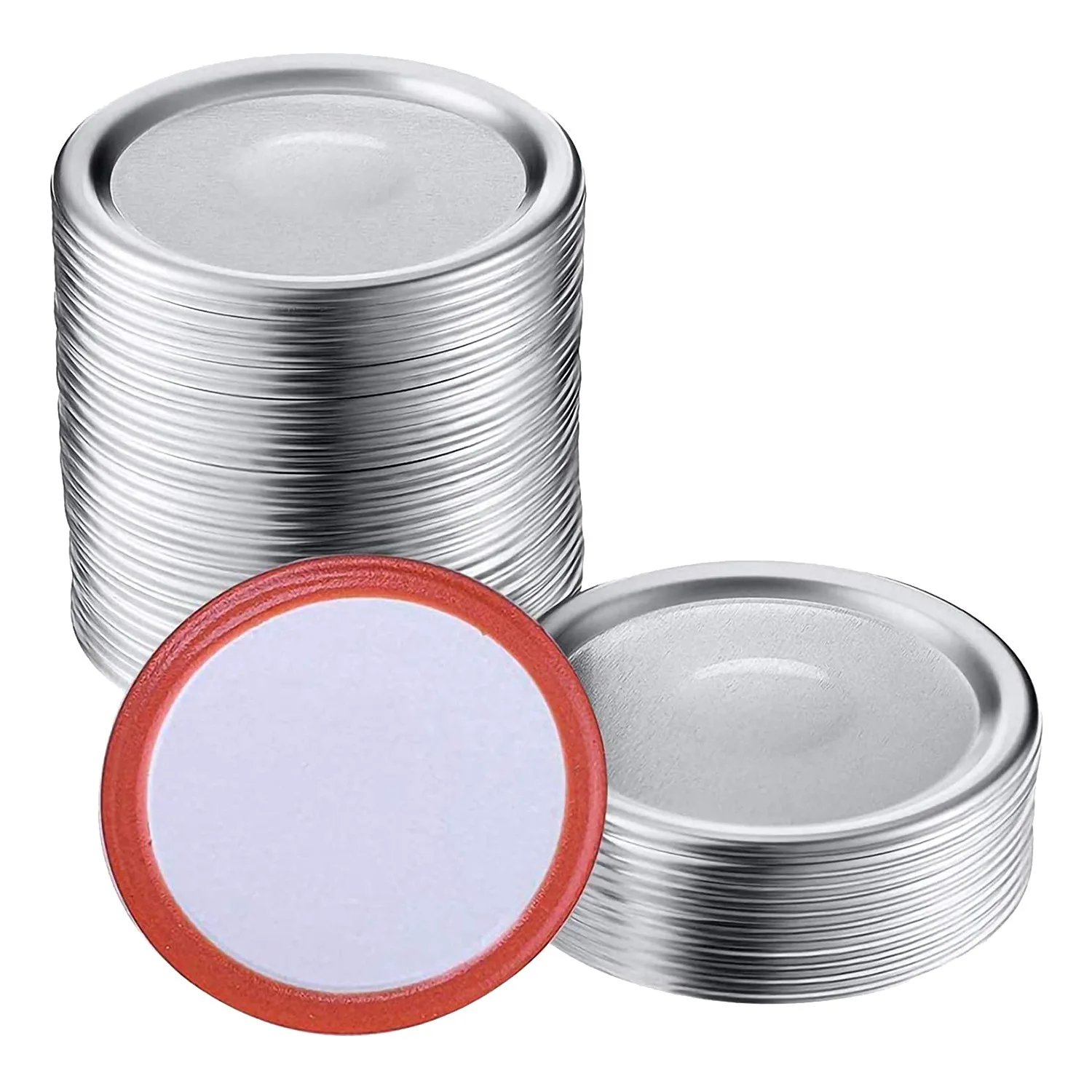 

100 Pcs Wide Mouth 86 MM Mason Jar Canning Lids Reusable Leak Proof Split-Type Silver Lids with Silicone Seals Rings