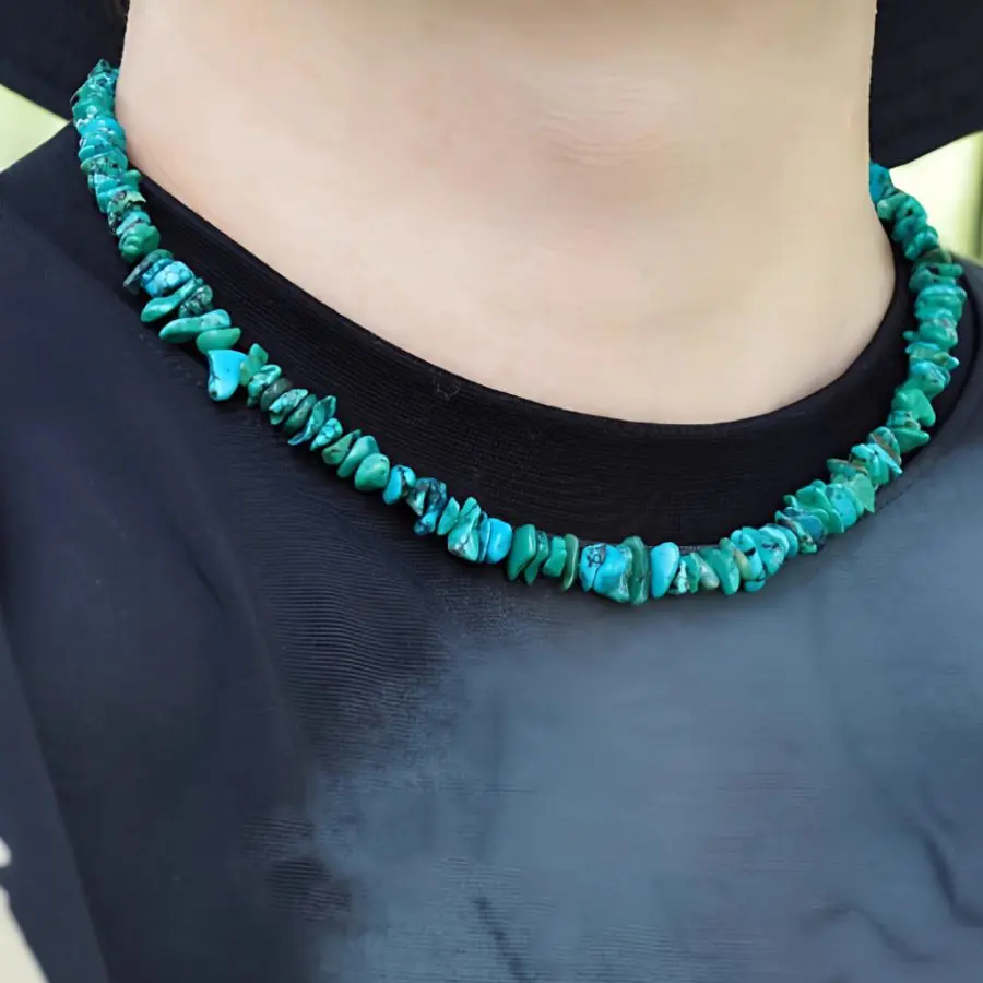 

Handmade Genuine Turquoise Chips Beaded Choker Ethnic Jewelry Gift for Her