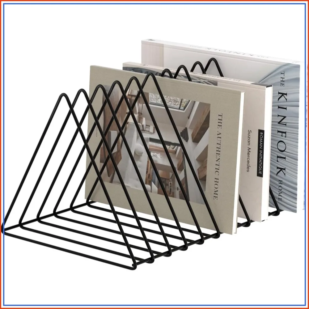 10-Slot Triangle Metal Desk Organizer, Magazine & File Holder, Black, 11.3x7.4x7.1 inches