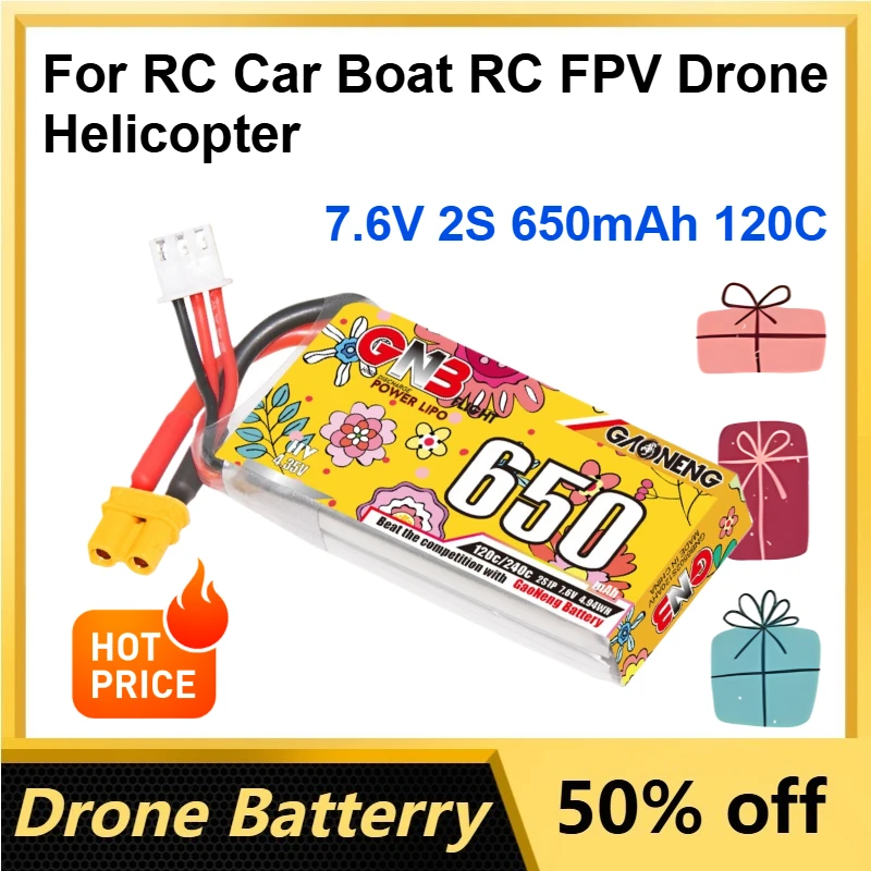 

2 Pcs 7.6V 2S Lipo Battery 650mAh 120C with XT30 Plug for RC Car Boat RC FPV Drone Helicopter Airplane Parts Batteries