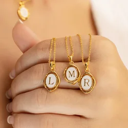 A-Z Letter Initial Enamel Necklace For Women Gold Color Stainless Steel Chain Pendant Letter Necklace Fashion Jewelry Gift