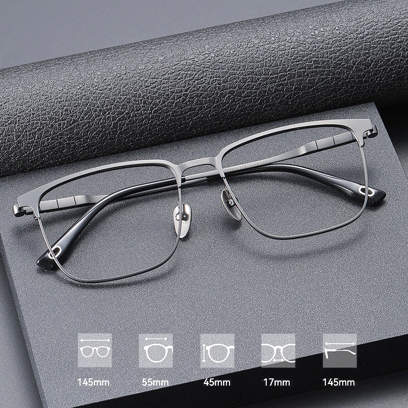 

Oversized Reading Glasses Men Titanium Business Vintage Eyeglasses Frame with Prescription Anti Blue Light Myopia Glasses Black