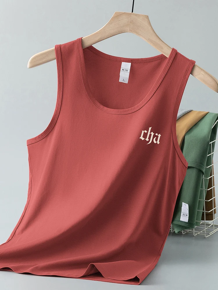 

Modal Cotton Ice Silk Sports Vest Men's Summer Qui Dry Svel Tank Top Geometric Pattern round Ne Knitted Sweat Vest