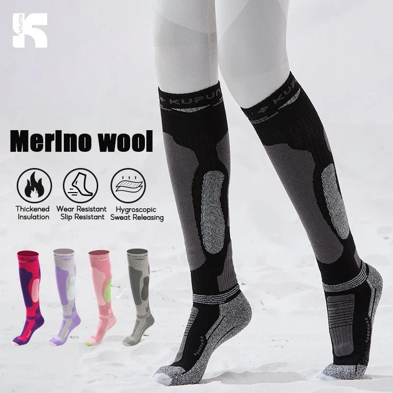 

KUFUN Ski Socks Adult Thick Knee-high Terry Men Lady Wool Blend Snowboard Warm Winter Outdoor Sports
