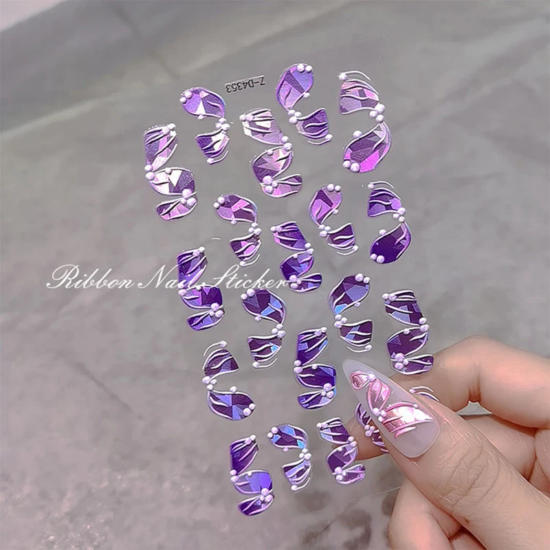 Autocollants pour Ongles à Ruban Gaufré Français 5D, Rose/Violet, Nouveau Design, Coloré, Laser, Décalcomanies Y2K, Bricolage, Pièces de Curseurs de Manucure