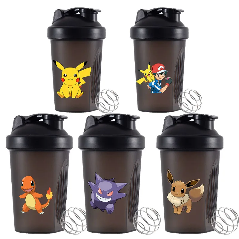 Botellas de coctelera pokemon, tazas de agua deportivas, botella mezcladora de proteína de suero en polvo, coctelera de gimnasio para Fitness, taza de bebida de plástico portátil para exteriores