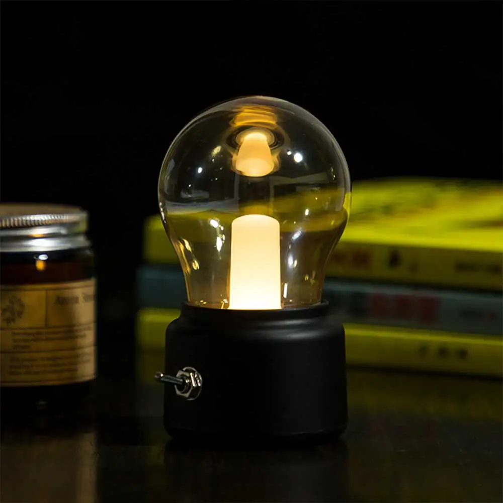 USB Rechargeable Bulb Lights Vintage Retro Gold Cordless Desk Lamp for New Year Holiday Home Study Room Decoration Night Lights