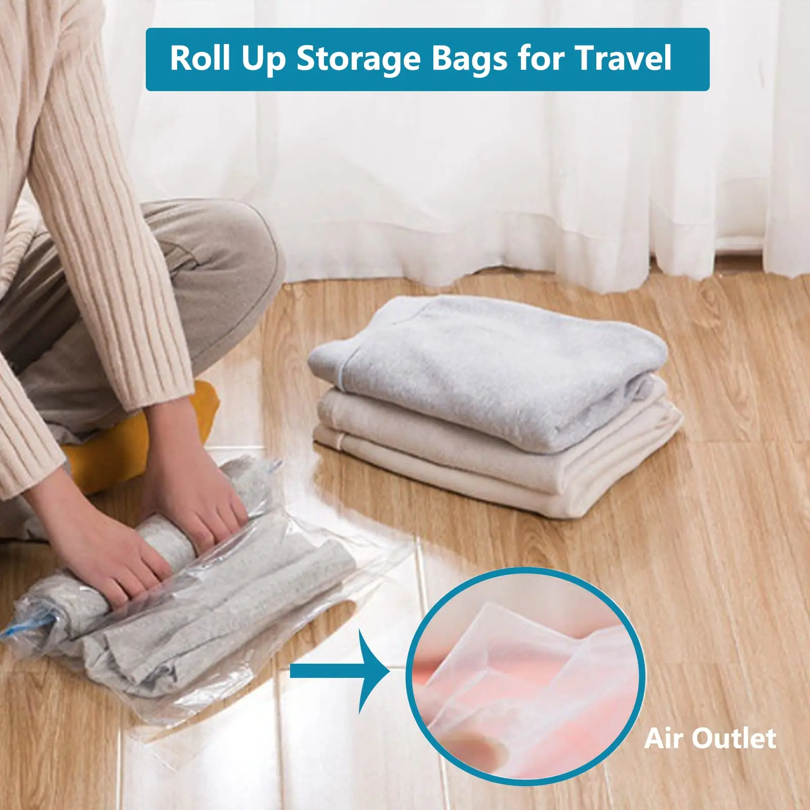 24 Pack Travel Vacuum Storage Bags Hand Roll UP Compression Bags For Clothes amping Essentials, Luggage Packing Organizer