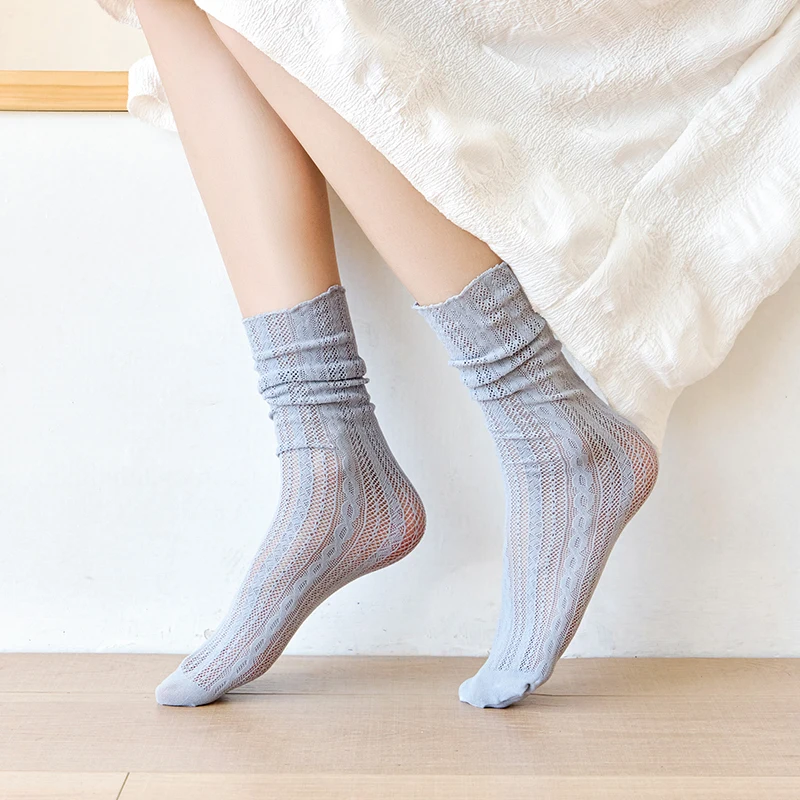 أزياء المرأة فقاعات طويلة الجوارب فضفاضة الصيف الربيع الصلبة الأبيض الحلو لينة لوليتا الكورية شبكة مصمم تنفس الدانتيل الإبداعية #5