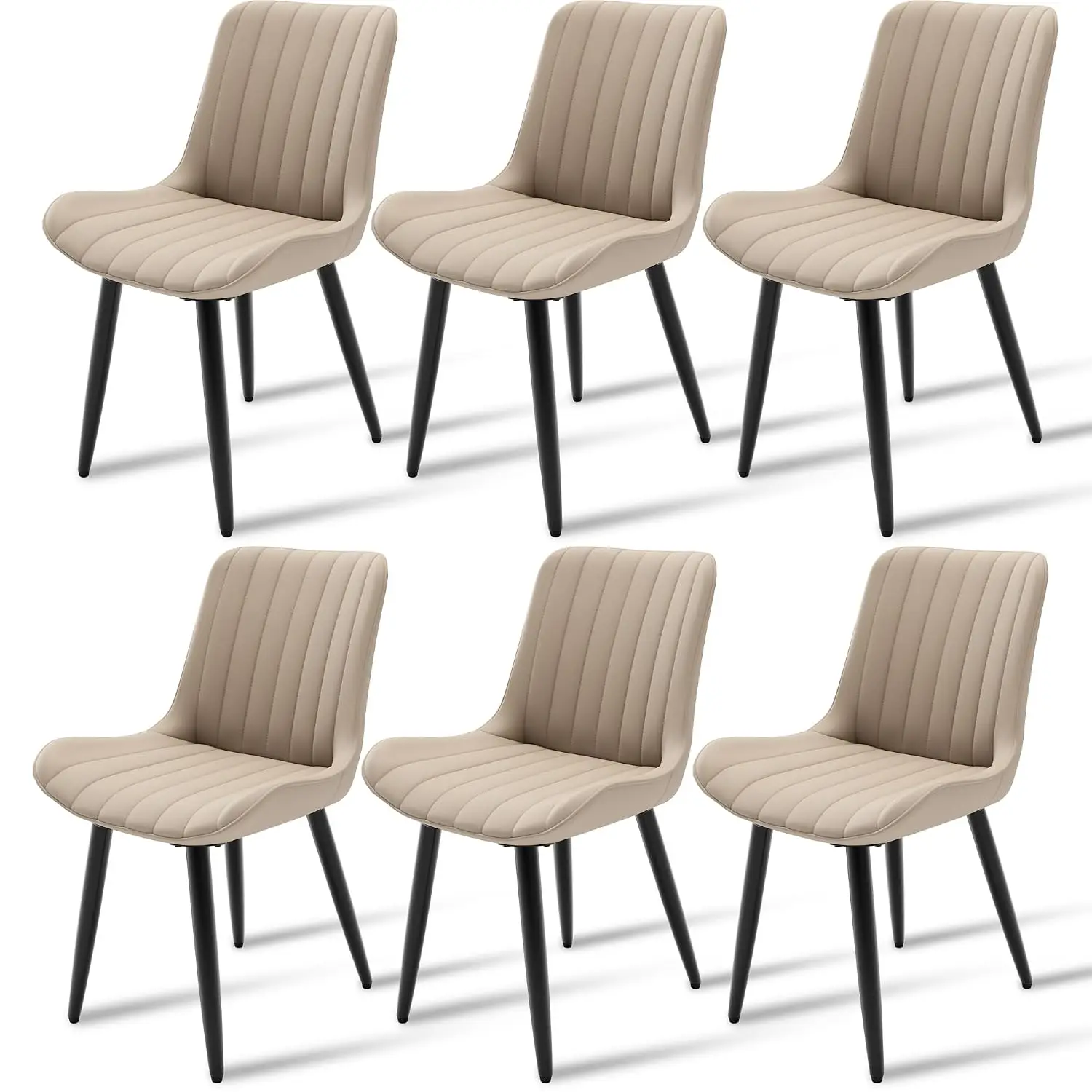 Mid-Century Modern Dining Chairs Set of 6, PU Leather Kitchen Chairs | Soft Cushion and Metal Legs, Upholstered, Customized