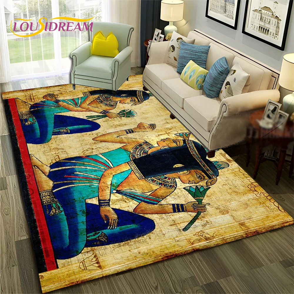 Egyptian Mythology Pharaoh Hieroglyphics Carpet Rug for Home Living Room Bedroom Sofa Doormat Decor,Area Rug Non-slip Floor Mat