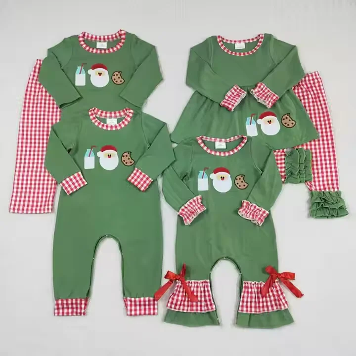 

Autumn Christmas kids boys girls baby Santa Claus clothes crawling clothes set 2 pieces green cute clothes
