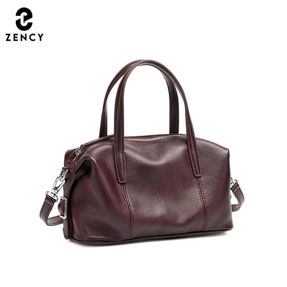 Zency Women Casual Soft Cowhide Leather Designer Handbag Ladies Small Boston Leather Bag Large Capacity Pocket Crossbody Satchel