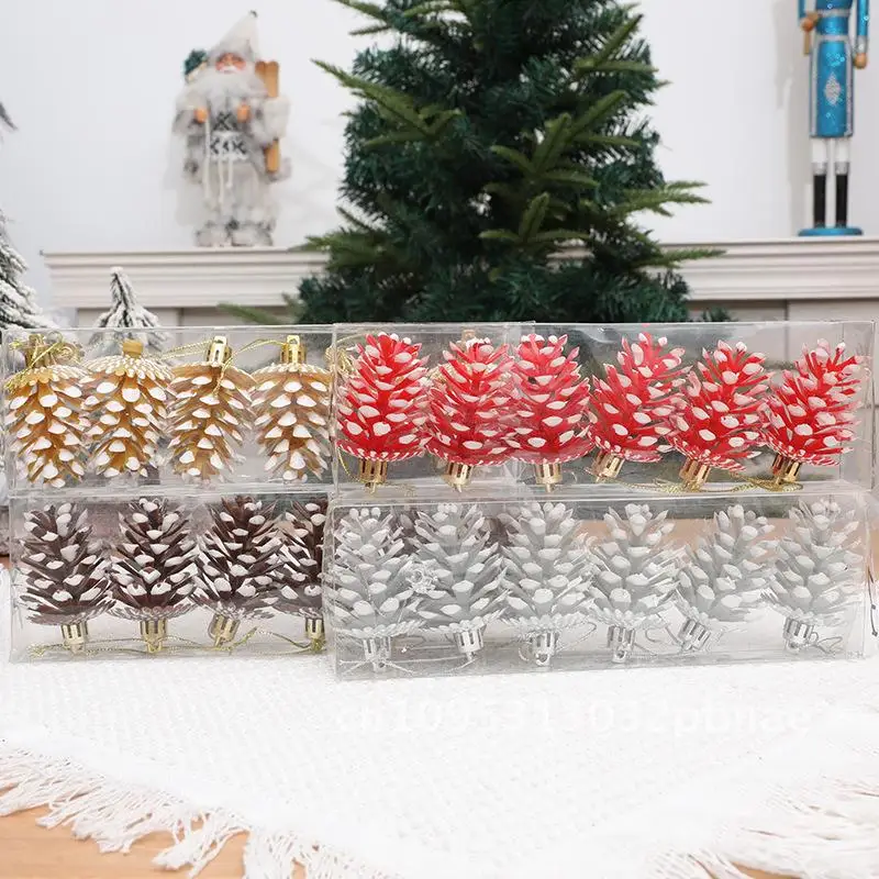 Christmas tree pine cone pendant decoration simulation sticky white pine fruit pendant Christmas decorations