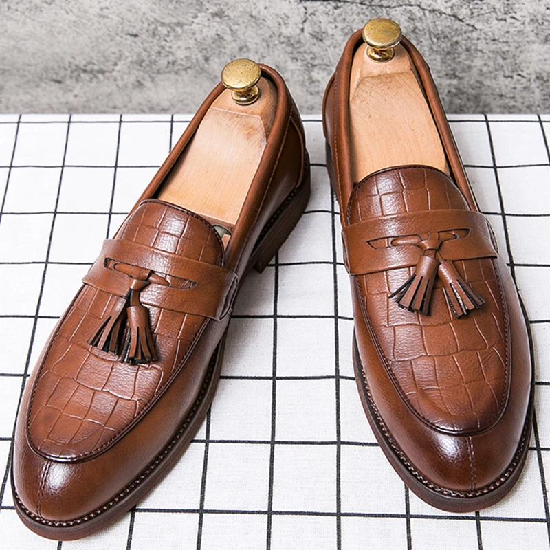 

Trend Casual Business Leather Shoes For Men Slip On Leather Loafers Man Classic Tassel Formal Social Shoes Male Dress Loafers