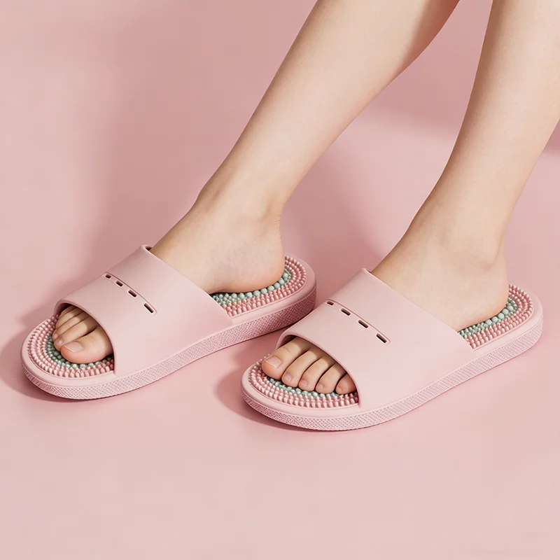 

1pair Non-slip Massage Mop Indoor Home Slippers Men's Sole Acupoints Foot Therapy Sandals New Simple Size 36-45