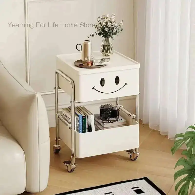 

Metal Wrought Iron Living Room Movable Coffee Table Sofa Side Table Balcony Cart Bedroom Bedside Storage Bedside Tables