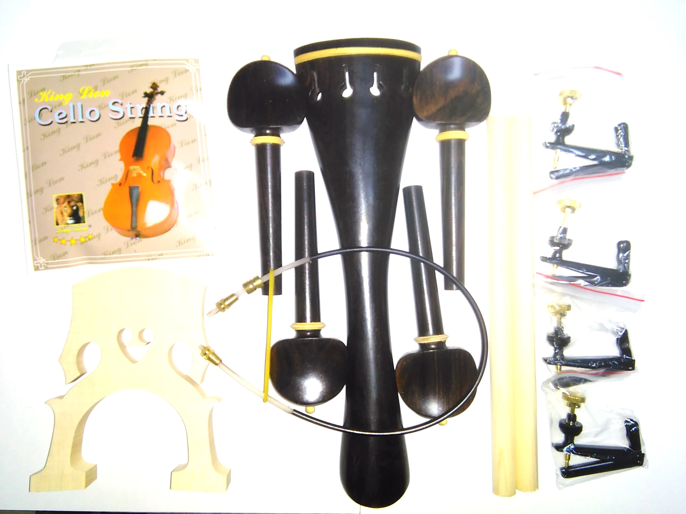 

1 Set Quality Cello Parts 4/4 With Fine Tuners French Bridge Nylon Gut Sound Post 11mm etc