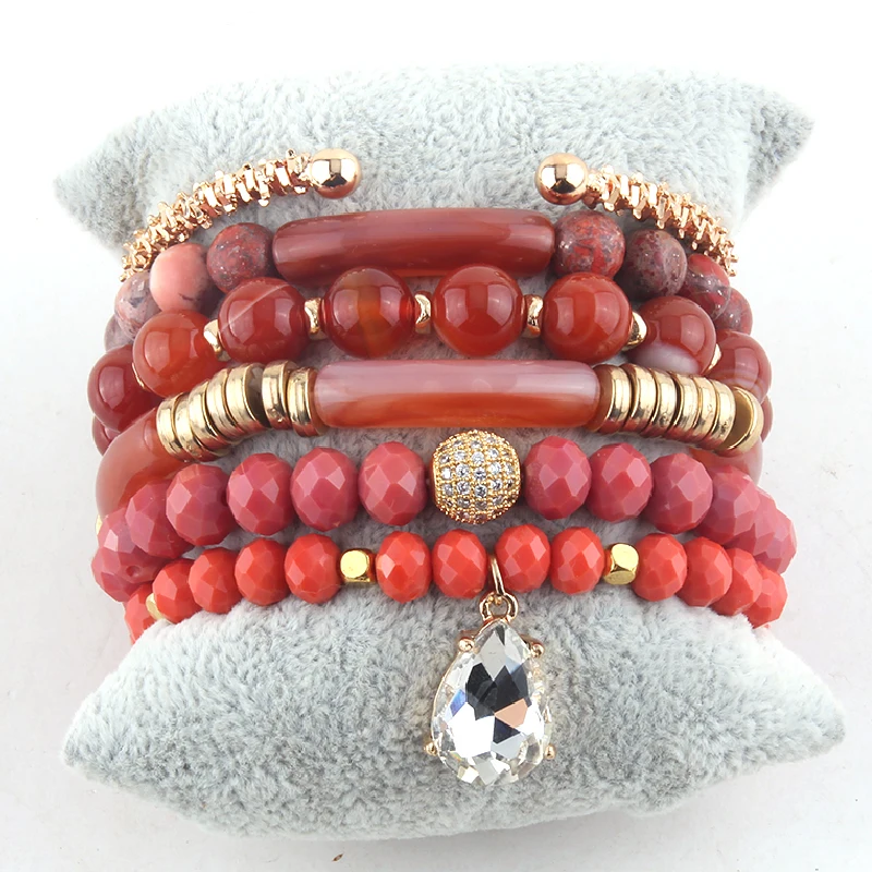 RH Fashion Beaded Bracelet Red Stack Multi Bracelet Sets For Women Jewelry Gift