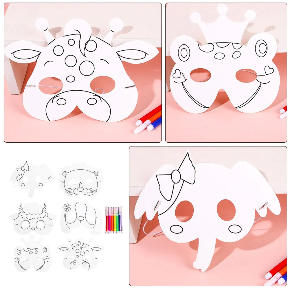 Conjunto de Máscaras de Animais em Branco para Pintura DIY para Crianças, Kits de Artesanato para Lembrancinhas de Aniversário e Máscaras Faciais para Crianças