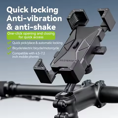 ROCKBROS Universal Phone Bracket for Bicycle E-bike Motorcycle Quick Pick and Place Automatically Locking Cycling Phone Holder