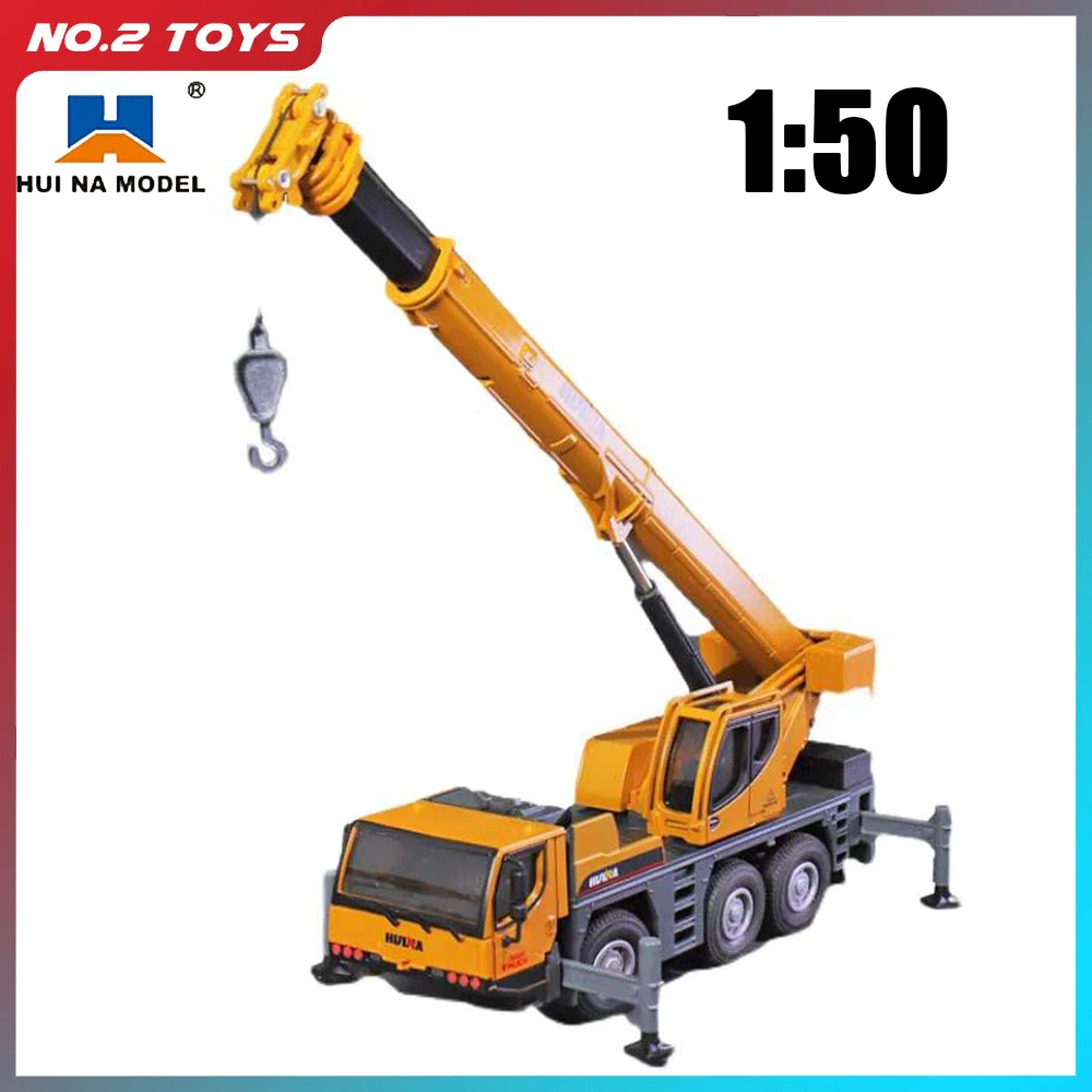 Huina 1:50 Diecast Truck-mounted Crane Alloy Model Simulation Construction Vehicl Truck Boy Children Toys Birthday Gift for Kids