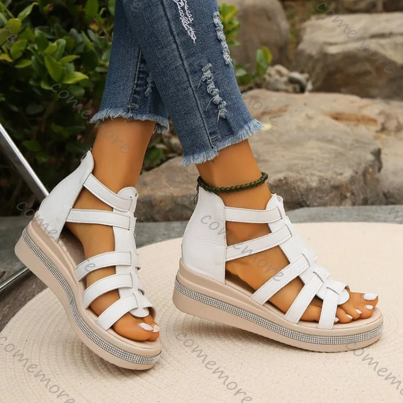 Comemore Sandals for Women Summer Fashion Casual Roman Platform Open Toe Beach Sandales Plus Size 35-43 High Heel Women Shoes