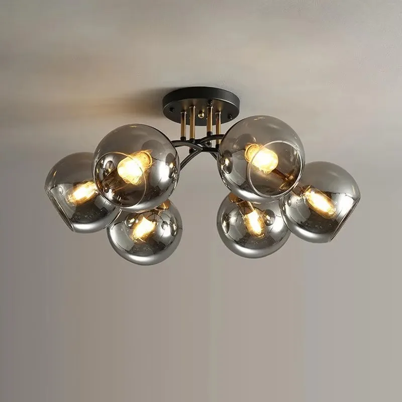 Modern Clear Gray Glass Crystal Chandelier E27 LED Ceiling Light For Dining Room Parlor Bedroom