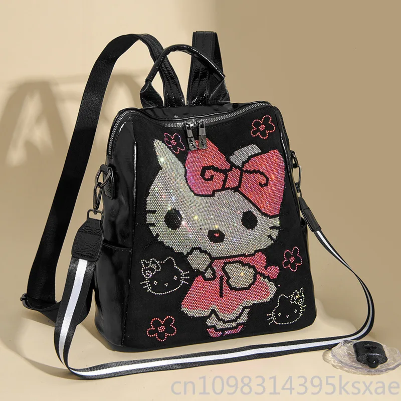 Sanrio Backpack for Women Girl Cute Large Capacity School Bag Portable Luxury Designer PU Leather Bag Studded with Diamonds