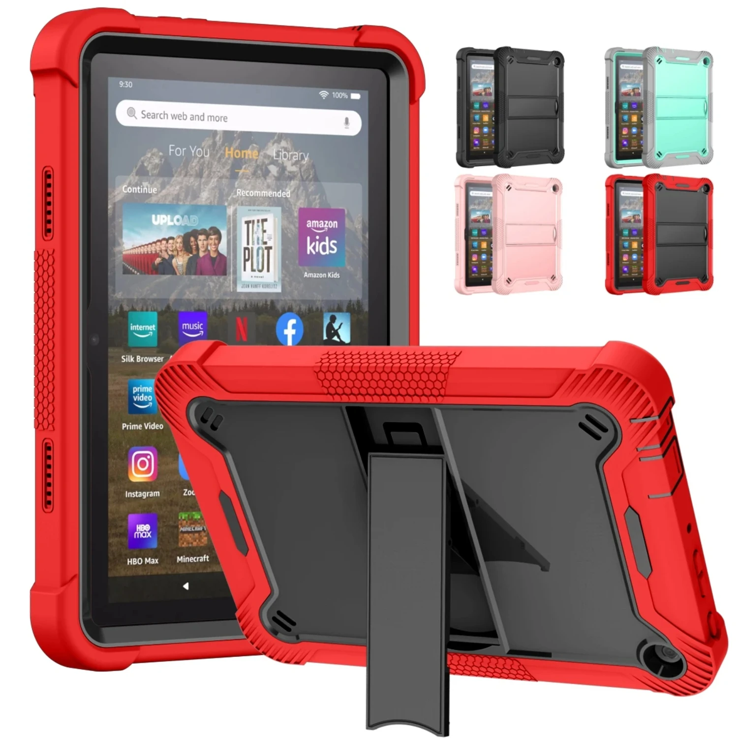 Stylish and Durable Shockproof Silicone PC Stand Cover Case for Fire 8 HD 8 HD8 Plus 12th 2022 Tablet - Protective Funda Shell w